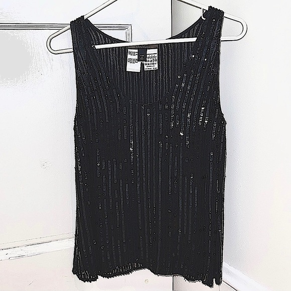 MaxMara Tops - MaxMara Pianoforte Collection Sequined Silk Black Sleeveless Blouse